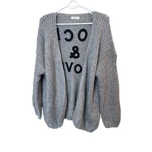 Elan Cardigan Sweater Womens One Size Gray Chunky Knit Rock & Love Back Graphic